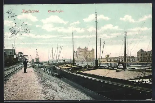 AK Karlsruhe, Idyll am Rheinhafen