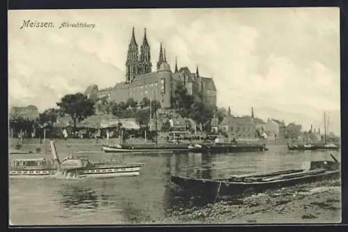 AK Meissen, Albrechtsburg mit Elbe-Dampfer Meissen