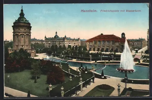 AK Mannheim, Friedrichsplatz mit Wasserturm