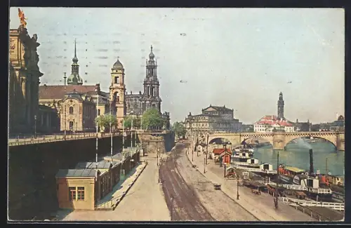 AK Dresden, Landungsplatz, Brühlsche Terrasse
