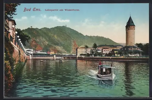 AK Bad Ems, Lahnpartie am Wasserturm