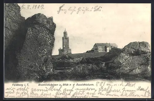 AK Feldberg i. T., Brunhildisfelsen und Blick nach dem Aussichtsturm