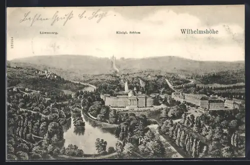 Künstler-AK Wilhelmshöhe, Königliches Schloss und Löwenburg