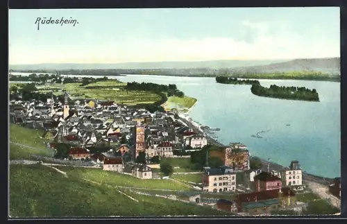 AK Rüdesheim / Rhein, Teilansicht mit Turm