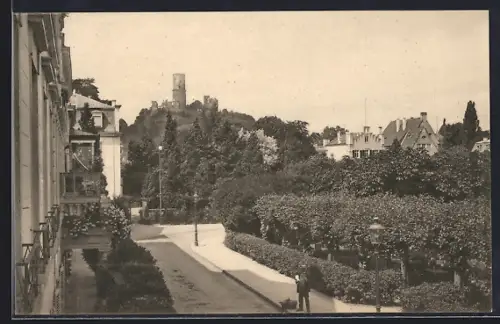 AK Godesberg, Strassenpartie mit Blick auf die Burg