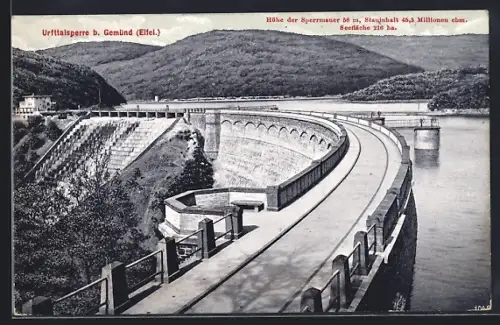 AK Gemünd i. Eifel, Urfttalsperre, Überlauf über die Kaskaden mit Sperrmauer