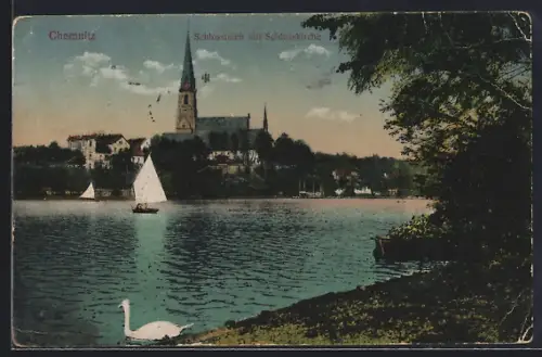 AK Chemnitz, Schlossteich mit Schlosskirche