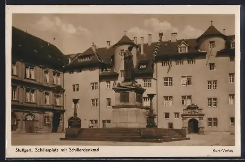 AK Stuttgart, Schillerplatz mit Schillerdenkmal