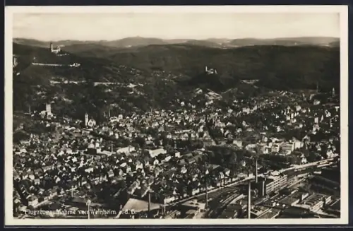 AK Weinheim a. d. B., Flugzeugaufnahme des Ortes