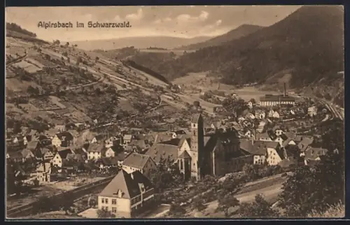 AK Alpirsbach im Schwarzwald, Ortsansicht mit Talblick