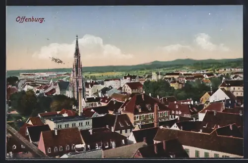 AK Offenburg, Stadtansicht mit Kirche