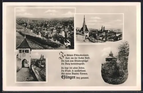 AK Esslingen / Neckar, Burg, Blick auf den Ort