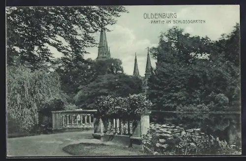 AK Oldenburg / O., Partie im Schlossgarten