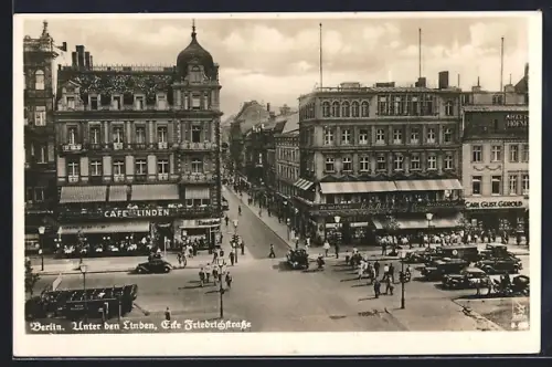 AK Berlin, Unter den Linden, Ecke Friedrichstrasse, Café Unter den Linden