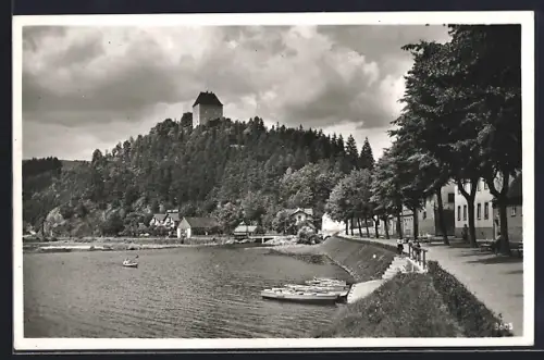 AK Ziegenrück / Saale, Ortsansicht mit Uferpromenade