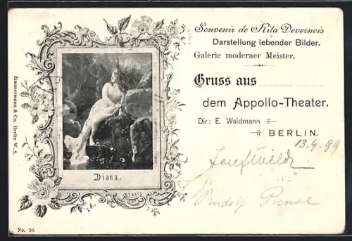 AK Berlin, Appollo-Theater, Friedrichstrasse 218, Schauspielerin Rita Devernois als Diana