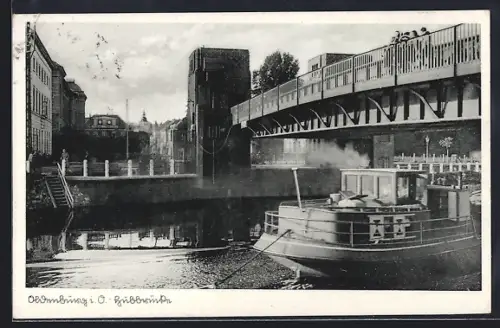 AK Oldenburg i. O., Dampfschiff unter der Hubbrücke
