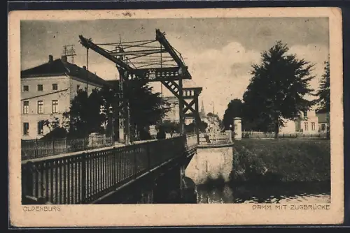 AK Oldenburg / O., Damm mit Zugbrücke