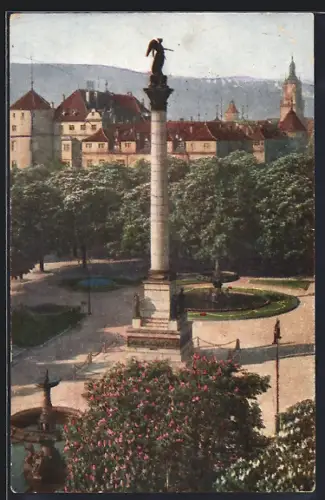 AK Stuttgart, Altes Schloss mit Jubiläumssäule