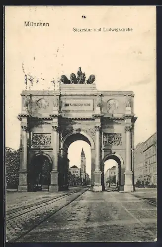 AK München, Siegestor und Ludwigskirche
