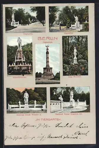 AK Berlin-Tiergarten, Siegesallee, Denkmal Kaiser Wilhelm I. und Siegessäule