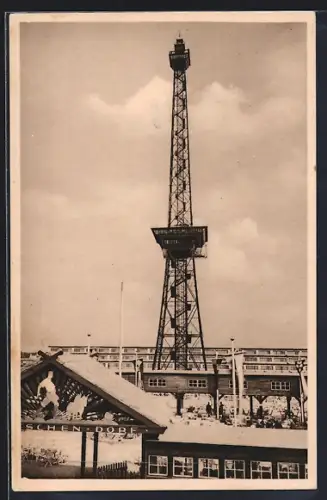 AK Berlin, Ausstellung. Funkturm im Deutschen Dorf