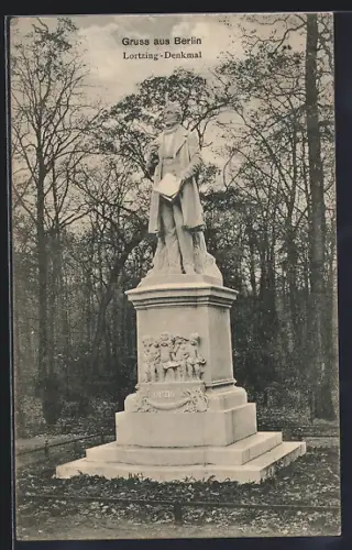 AK Berlin, Lortzing-Denkmal, Grosser Tiergarten