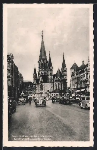 AK Berlin-Charlottenburg, Kaiser-Wilhelm-Gedächtnis-Kirche von der Tauentzienstrasse aus