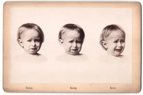 Fotografie S. B. Farren and Son, New York, Kinderköpfe beim Weinen, Going Going Gone