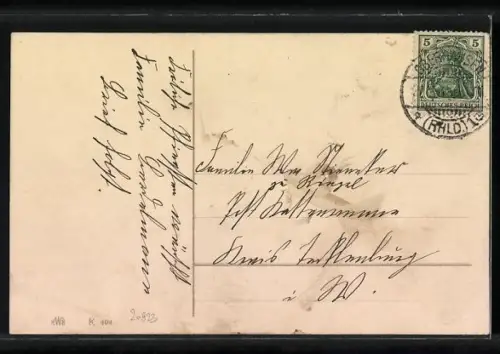 AK Kriegspfingsten, Blumenstrauss mit Schleife in Farben der Mittelmächte