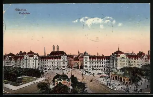 AK München, Karlsplatz mit Strassenbahn