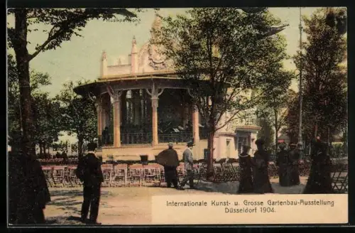 AK Düsseldorf, Internationale Kunst- u. Grosse Gartenbauausstellung 1904, Pavillon mit Orchester