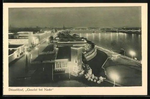 AK Düsseldorf, Grosse Ausstellung Gesolei 1926, Messegelände bei Nacht