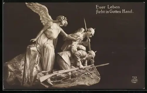 AK Euer Leben steht in Gottes Hand, Schutzengel begleitet deutsche Soldaten in die Schlacht