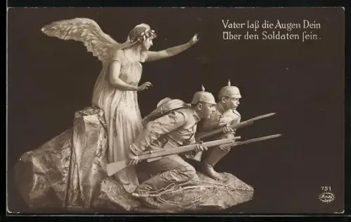 AK Schutzengel wacht über zwei Soldaten in Uniformen