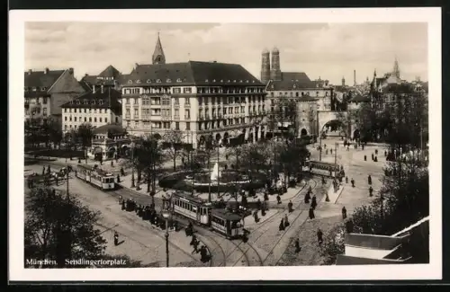 AK München, Strassenbahnverkehr auf dem Sendlingertorplatz