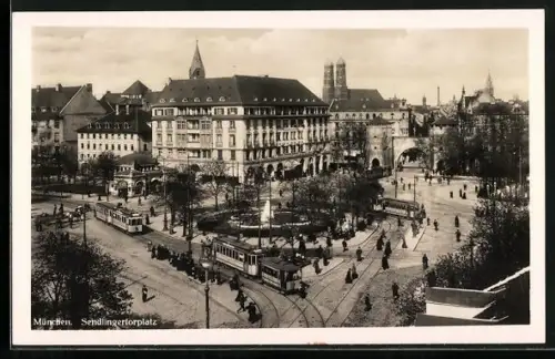 AK München, Strassenbahnverkehr auf dem Sendlingertorplatz