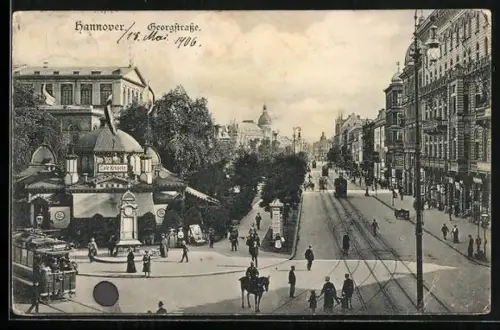 AK Hannover, Strassenbahn in der Georgenstrasse