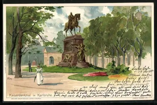 Künstler-AK Heinrich Kley: Karlsruhe, am Kaiserdenkmal