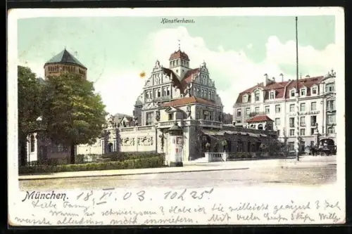 AK München, Künstlerhaus, Litfasssäule