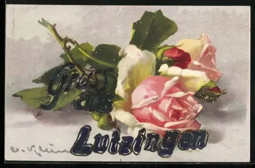 Künstler-AK Catharina Klein: Blühende Rosen mit grünen Blättern