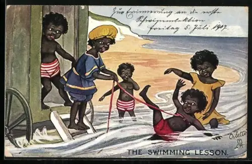 Künstler-AK Raphael Tuck & Sons: Afrikanische Volkstypen, The Swimming Lesson