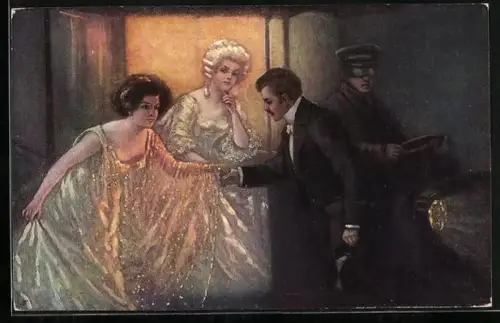 Künstler-AK R. Ulreich: Nächtlicher Abschied am Auto