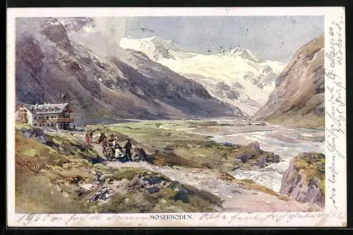 Künstler-AK Edward Theodore Compton: Moserboden, Ortsansicht, Kutschfahrt