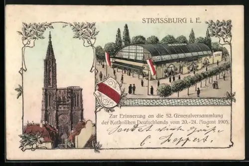 AK Strassburg, 52. Generalversammlung der Katholiken Deutschlands im August 1905, Kongresshalle, Münster, Wappen