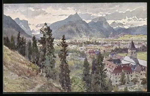 Künstler-AK Edward Harrison Compton: Bad Reichenhall mit Bergen