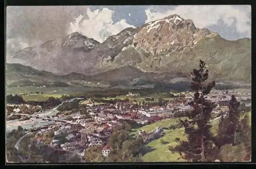 Künstler-AK Edward Harrison Compton: Reichenhall, Gesamtansicht gegen Hohenstaufen
