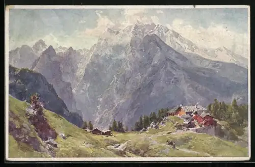 Künstler-AK Edward Theodore Compton: Priesberg gegen Watzmann