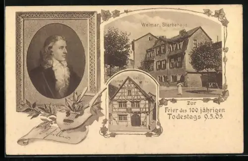 AK Weimar / Thüringen, 100. Todestag von Schiller 1905, Sterbehaus