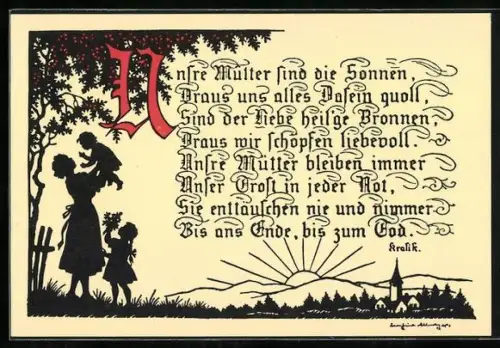 Künstler-AK Josefine Allmayer: Unsre Mütter sind die Sonnen, draus uns alles Dasein quoll...
